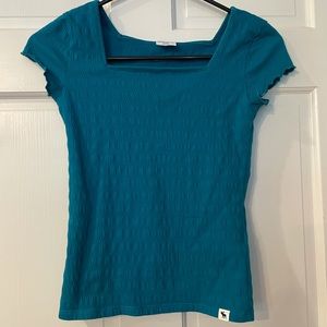 Teal Abercrombie Kids Boat Neck Ruche Top